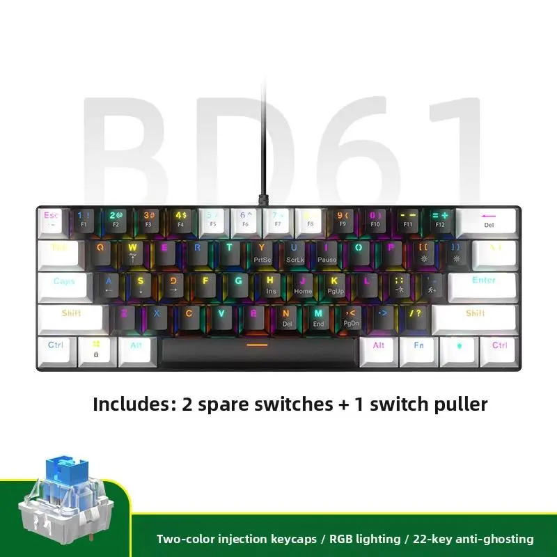 61-Key RGB Mechanical Keyboard Wired Hot-Swappable with Color Matching Red & Green Axis Silent Switches for Computer Gaming
61-Key RGB Mechanical Keyboard Wired Hot-Swappable with Color Matching Red & Green Axis Silent Switches for Computer Gaming