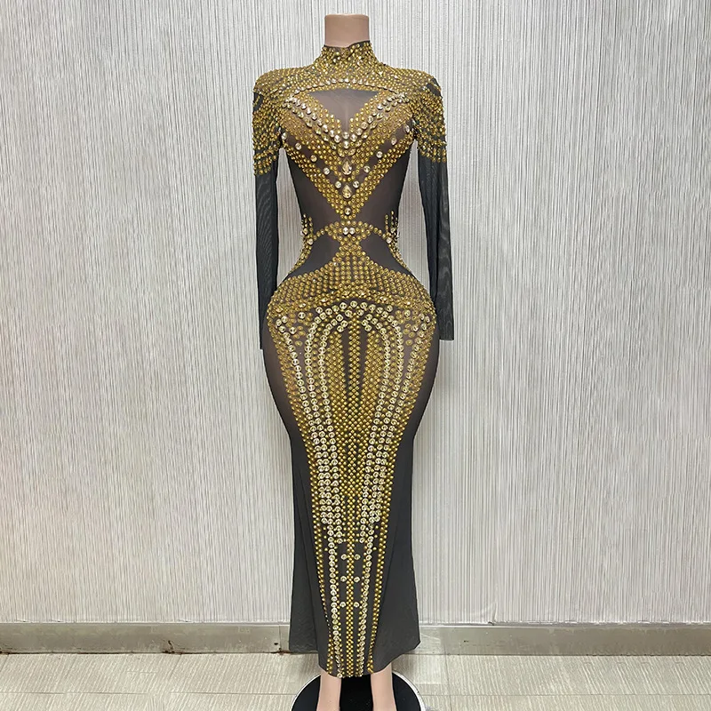 Sparkly Gold Rhinestones See Through Black Dress Prom Party Mesh Outfit Women Dance Birthday Celebrate
Sparkly Gold Rhinestones See Through Black Dress Prom Party Mesh Outfit Women Dance Birthday Celebrate