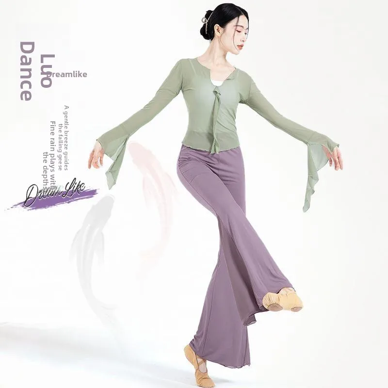 Modern Dance Costume Women's Long Sleeve Form Body Dance Top Micro Flared Fish Tail Pants Midi Length Classical Dance Net Shirt
Modern Dance Costume Women's Long Sleeve Form Body Dance Top Micro Flared Fish Tail Pants Midi Length Classical Dance Net Shirt