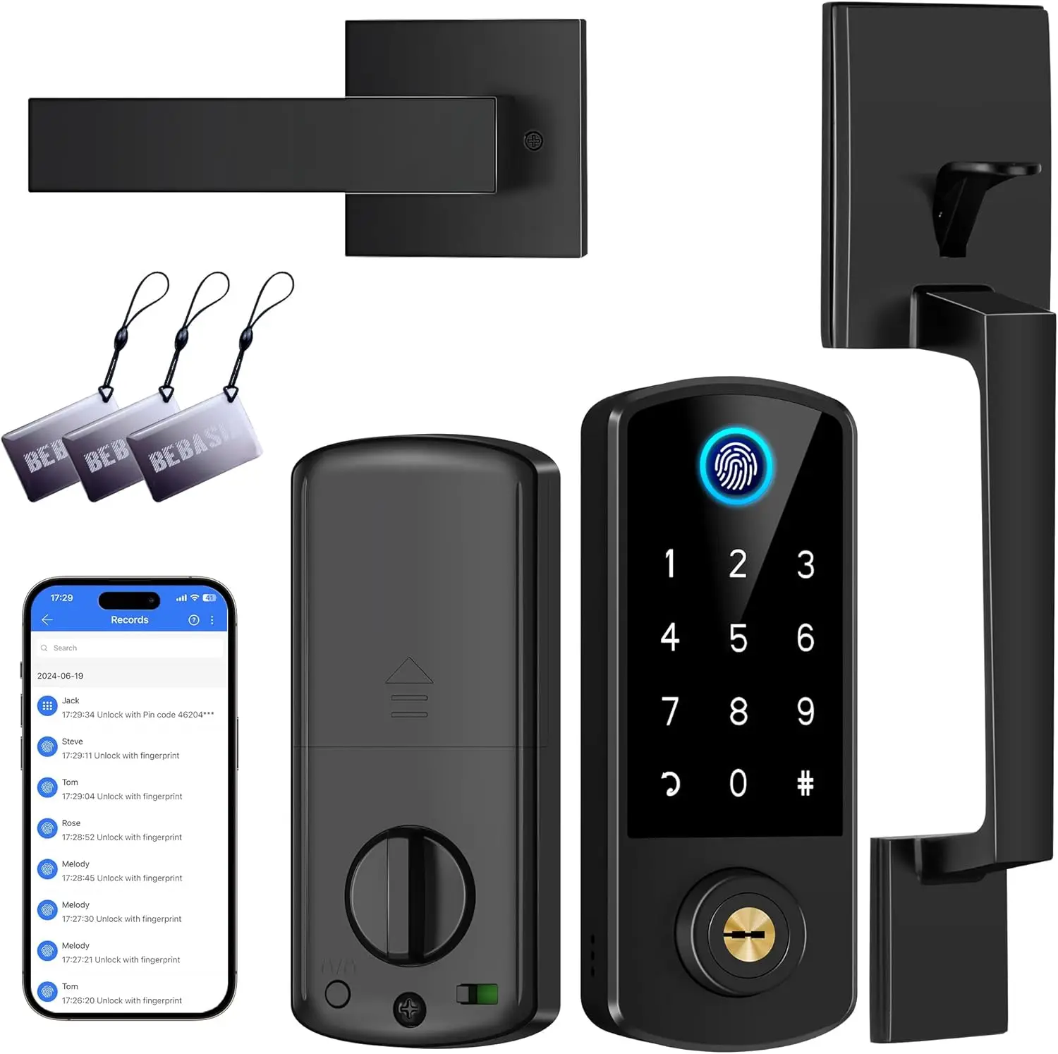 Smart Keyless Entry Door Lock with Fingerprint, Bluetooth & Auto-Lock - Black
Smart Keyless Entry Door Lock with Fingerprint, Bluetooth & Auto-Lock - Black