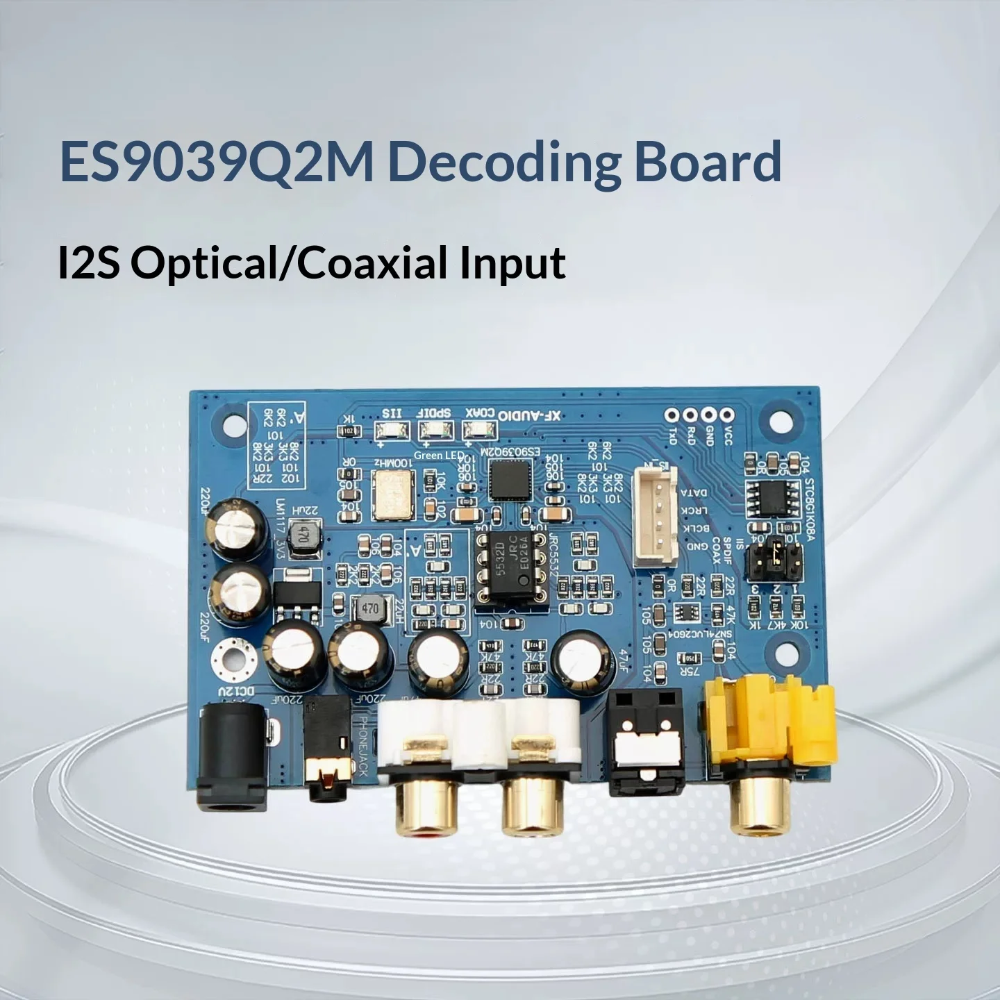ES9039Q2M I2S DSD optical and coaxial input decoding board DAC DSD512 with JRC5532 amplifier
ES9039Q2M I2S DSD optical and coaxial input decoding board DAC DSD512 with JRC5532 amplifier