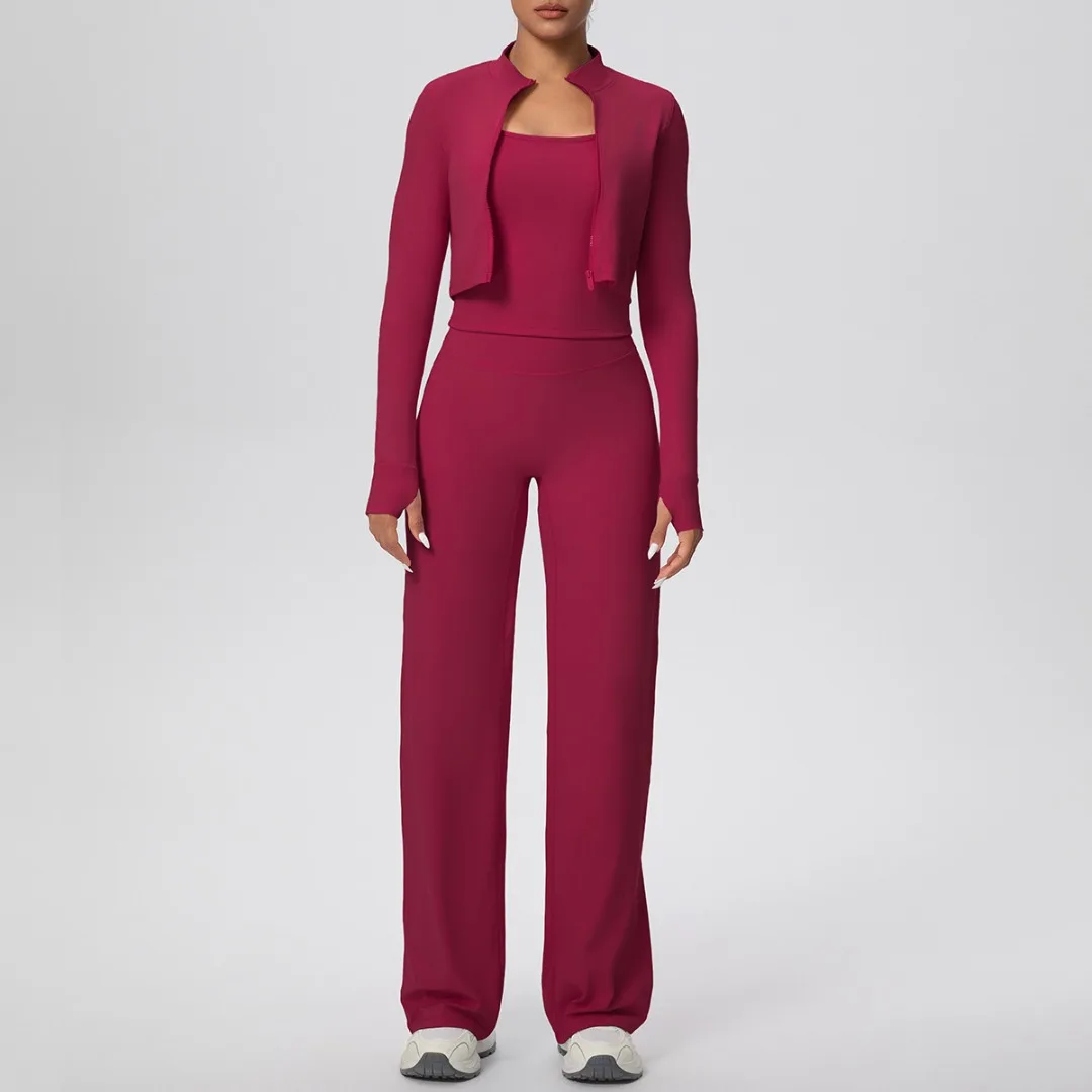 New Women's Zipper Jacket Yoga Suit Sports High Waist Racerback Tank Vest Wide-Leg Pants Running Fitness Three-Piece Yoga Set
New Women's Zipper Jacket Yoga Suit Sports High Waist Racerback Tank Vest Wide-Leg Pants Running Fitness Three-Piece Yoga Set