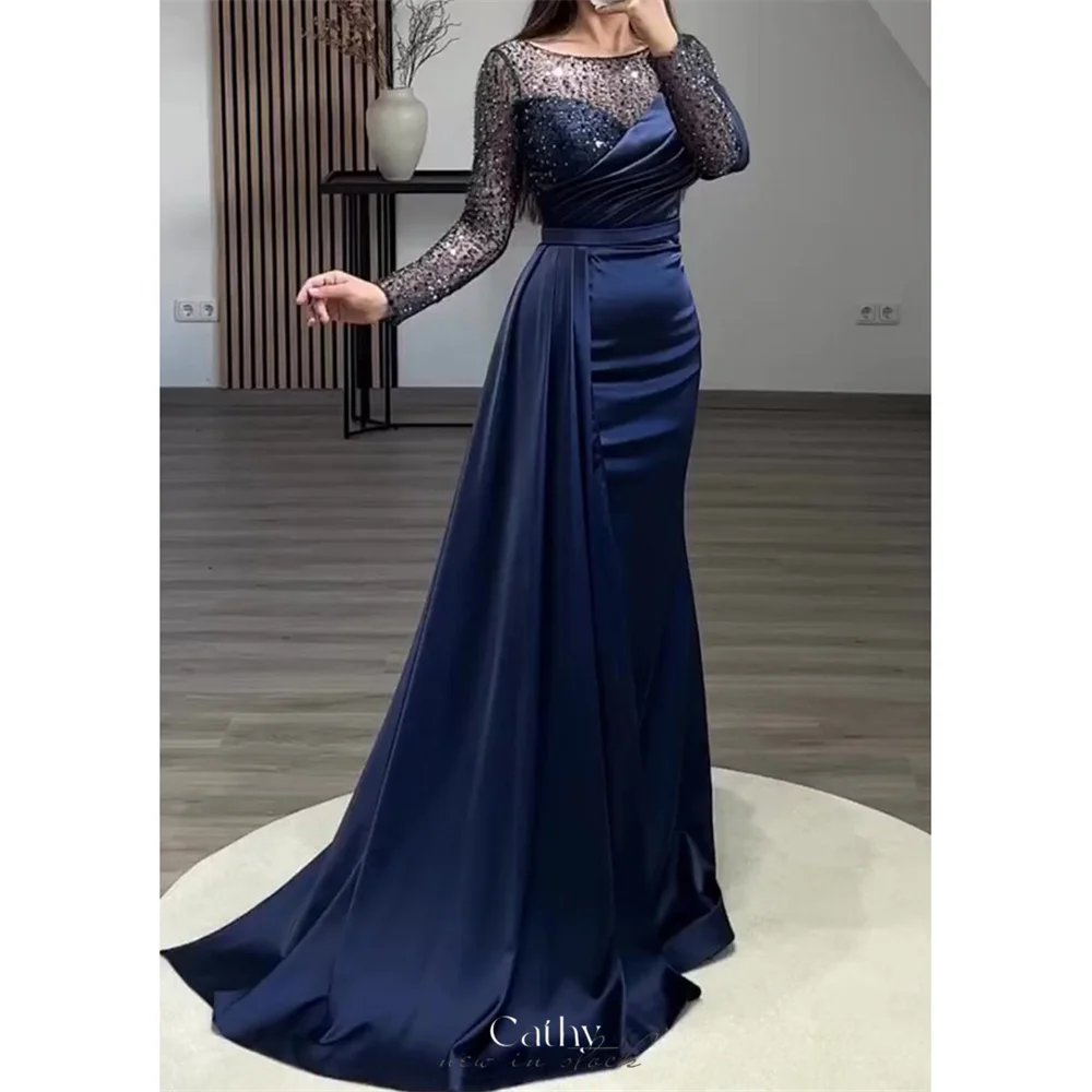 Cathy Customized Mermaid O-Neck Beaded Prom Dresses Draped Sheer Sleeves vestidos de noiva Elegant Floor-Length Formal Evening
Cathy Customized Mermaid O-Neck Beaded Prom Dresses Draped Sheer Sleeves vestidos de noiva Elegant Floor-Length Formal Evening