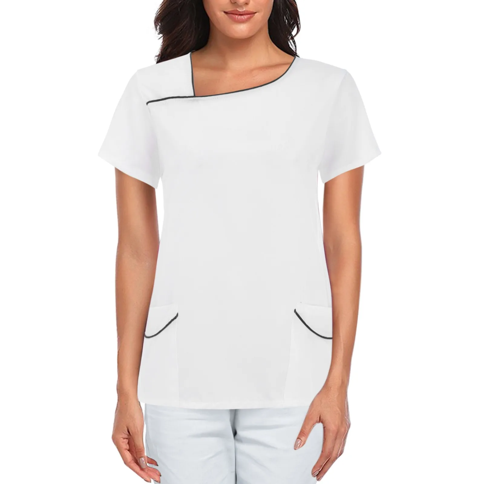 Women's Short Sleeve V-Neck Pocket Care Workers T-Shirt Tops Solid Color Loose Casual Blouse Simplicity Female Nurse Uniform
Women's Short Sleeve V-Neck Pocket Care Workers T-Shirt Tops Solid Color Loose Casual Blouse Simplicity Female Nurse Uniform