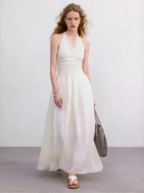 Elegant Pure Color V-neck Waist-cinched Sleeveless A-line Dress Summer New Arrival Classy French Style Zipper Closure Dress
Elegant Pure Color V-neck Waist-cinched Sleeveless A-line Dress Summer New Arrival Classy French Style Zipper Closure Dress