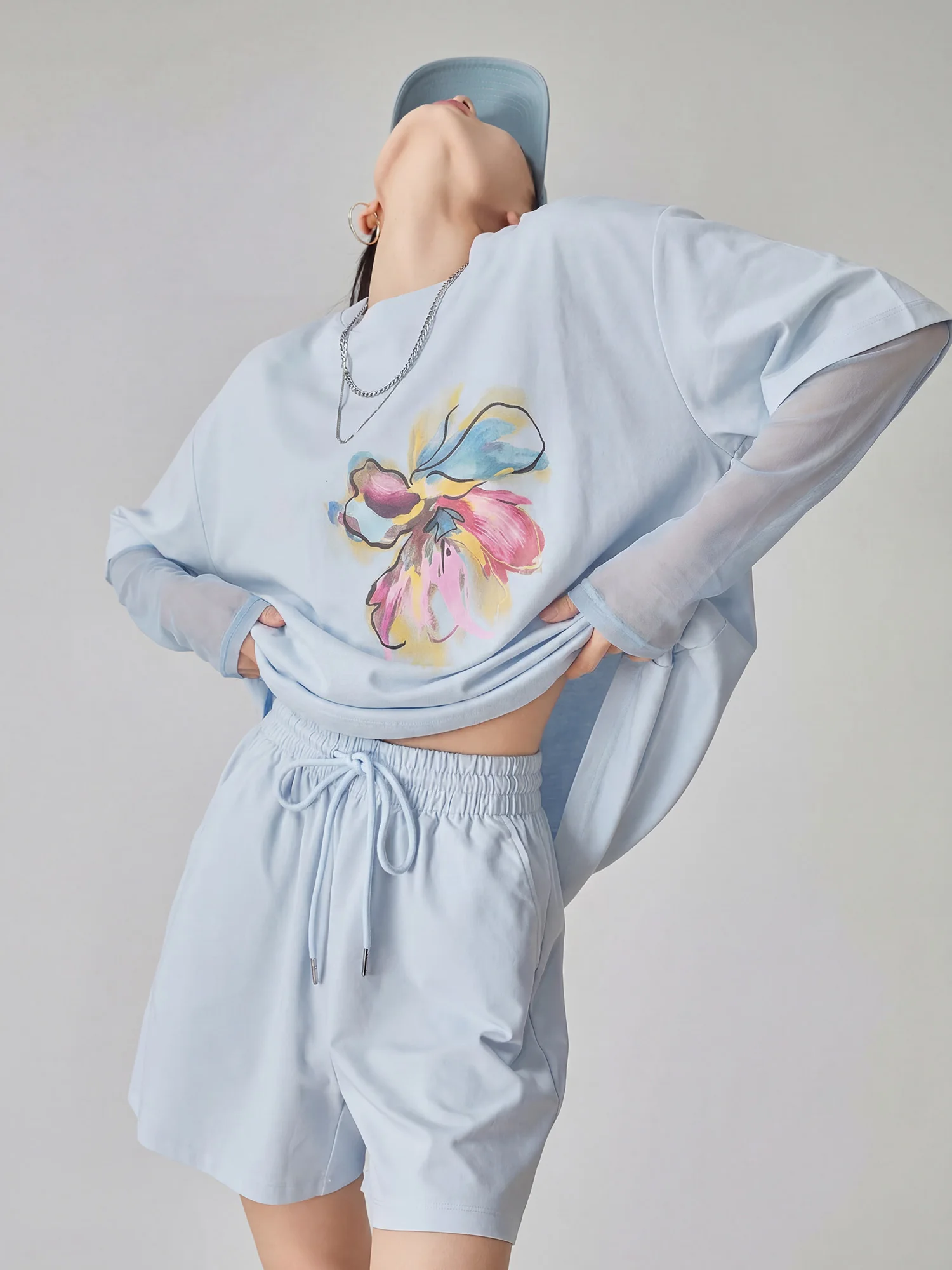 Blue Floral Print Casual Style Women's T-Shirt Set Summer 2026 Loose Fit Shorts Sport Two-Piece Suit Polyester Fiber Long Sle...
Blue Floral Print Casual Style Women's T-Shirt Set Summer 2026 Loose Fit Shorts Sport Two-Piece Suit Polyester Fiber Long Sle...