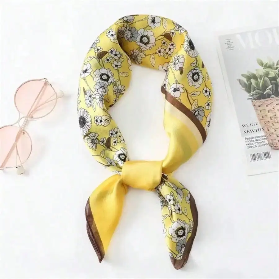 Women's Yellow Floral Print Satin Square Scarf, Faux Silk Hair & Neck Scarf, Retro Boho Casual Accessory
Women's Yellow Floral Print Satin Square Scarf, Faux Silk Hair & Neck Scarf, Retro Boho Casual Accessory