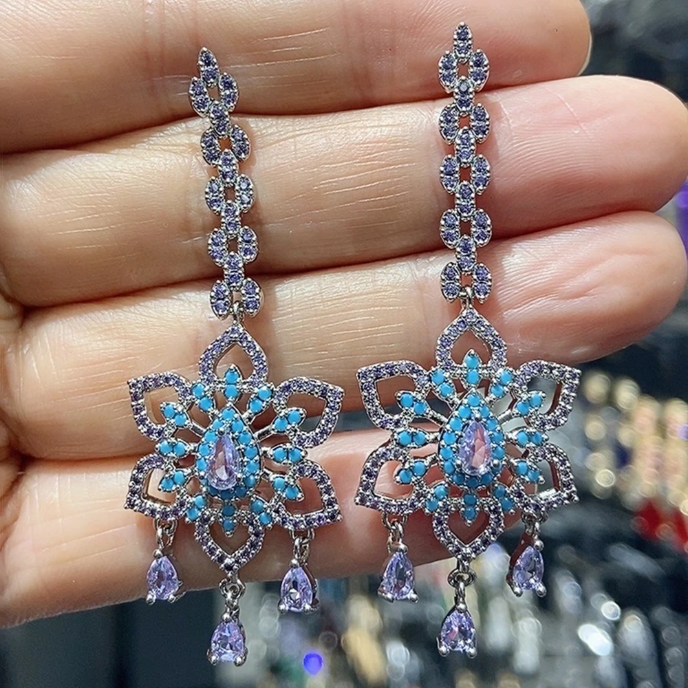 Women Earrings Flower Long Dangle Drop Earrings Dinner Party Cute Jewelry Purple Blue Orange Zircon Luxury Jewelry Female Gift
Women Earrings Flower Long Dangle Drop Earrings Dinner Party Cute Jewelry Purple Blue Orange Zircon Luxury Jewelry Female Gift