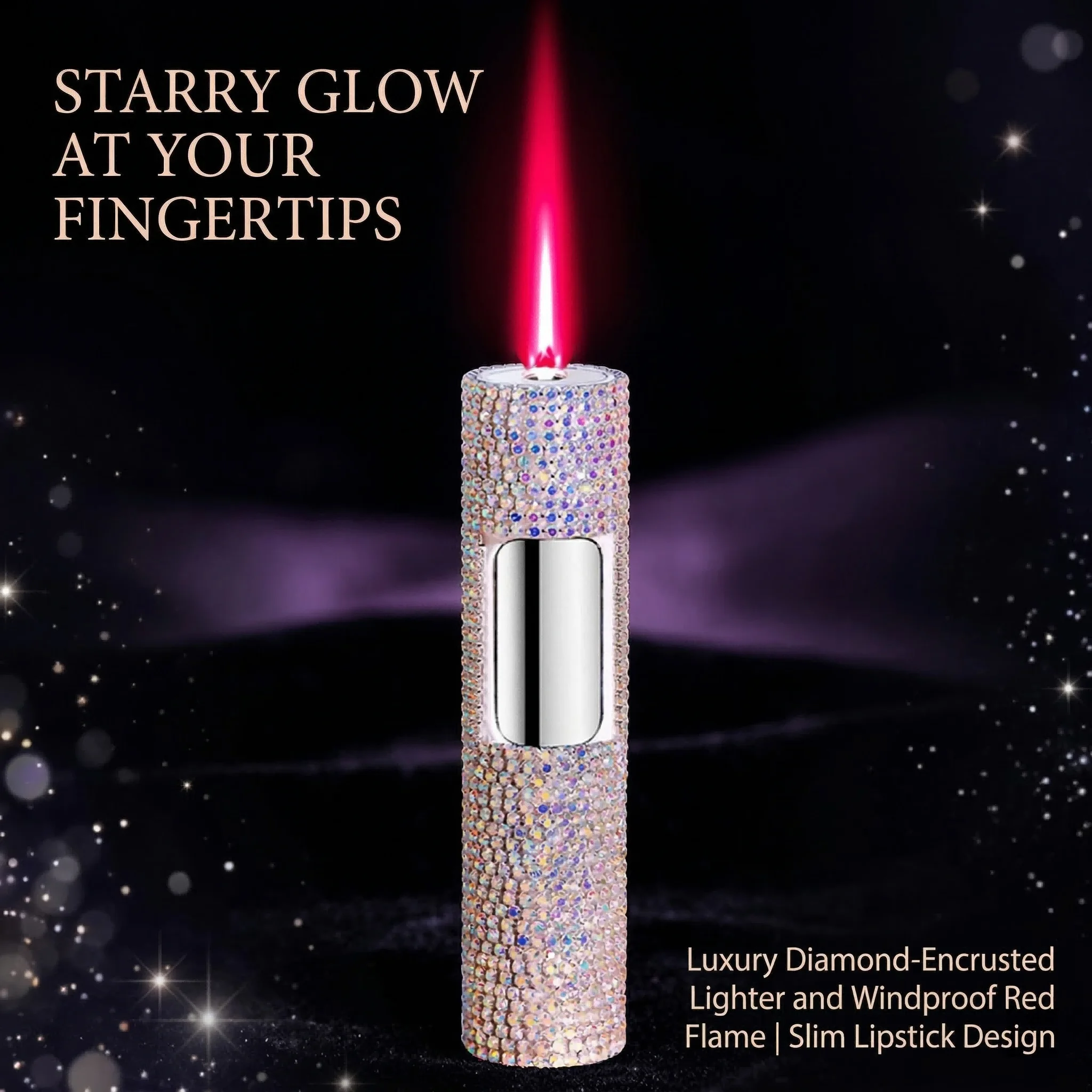 Bling Crystal Rhinestone Windproof Lighter, Pink Jet Flame, Slim Lipstick Style Novelty Lighter, Perfect Luxury Gift for Women
Bling Crystal Rhinestone Windproof Lighter, Pink Jet Flame, Slim Lipstick Style Novelty Lighter, Perfect Luxury Gift for Women