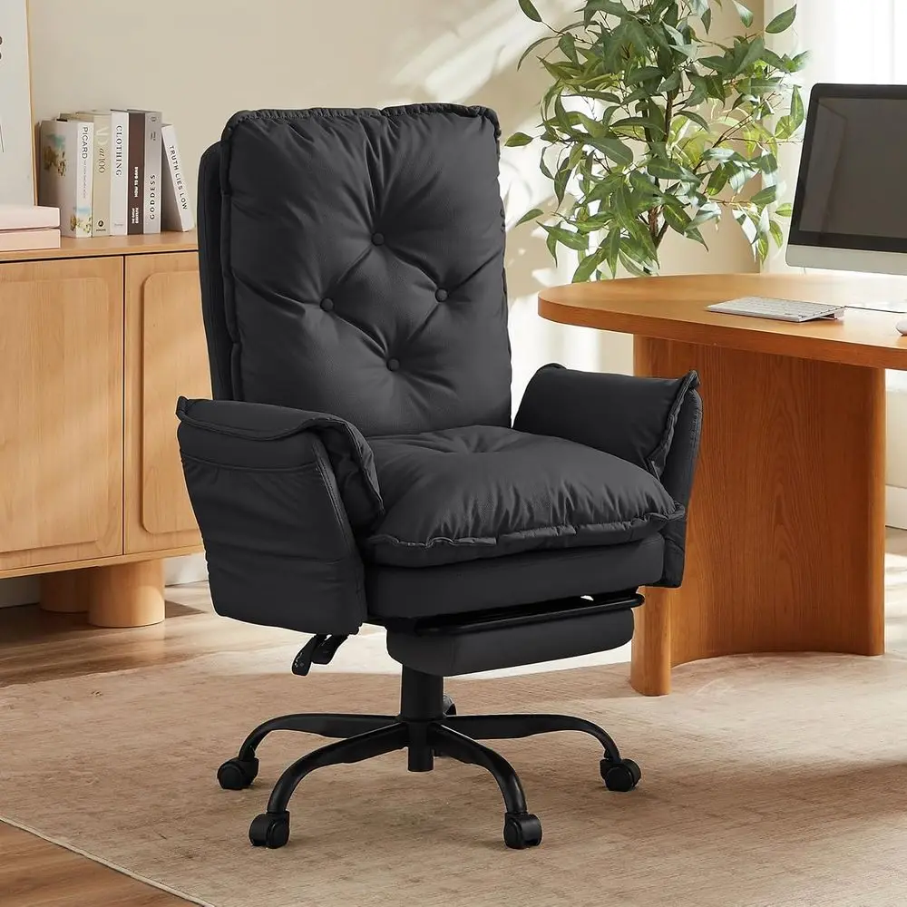 Ergonomic High-Back Swivel Chair with Reversible Armrests and Casters, Suitable for Big and Tall, Black Leather Office Chair
Ergonomic High-Back Swivel Chair with Reversible Armrests and Casters, Suitable for Big and Tall, Black Leather Office Chair