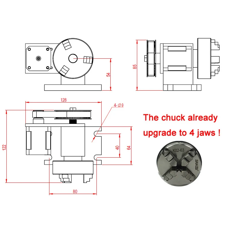 LY Rotary 4th Axis A Axis and Activity Tailstock with 3-Jaw Chuck 65MM for CNC Router Engraving Milling Machine Use
LY Rotary 4th Axis A Axis and Activity Tailstock with 3-Jaw Chuck 65MM for CNC Router Engraving Milling Machine Use