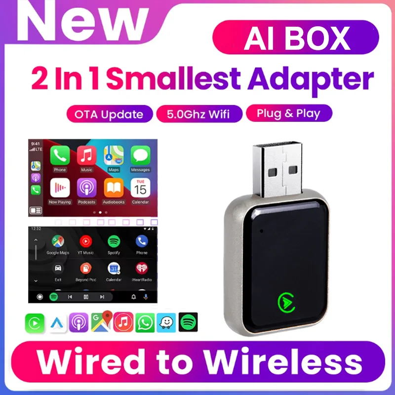 2025New Wired to Wireless Carplay Android Auto 2in1 Mini Adapter Dongle Auto Connect Plug&Play Bluetooth WiFi Universal Mini Box
2025New Wired to Wireless Carplay Android Auto 2in1 Mini Adapter Dongle Auto Connect Plug&Play Bluetooth WiFi Universal Mini Box