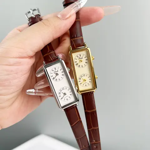 CQ549 New Leisure Creative Dual Movement Women's Watch Retro Rectangular Dual Time Zone Quartz Watch Light Luxury Clock Gift