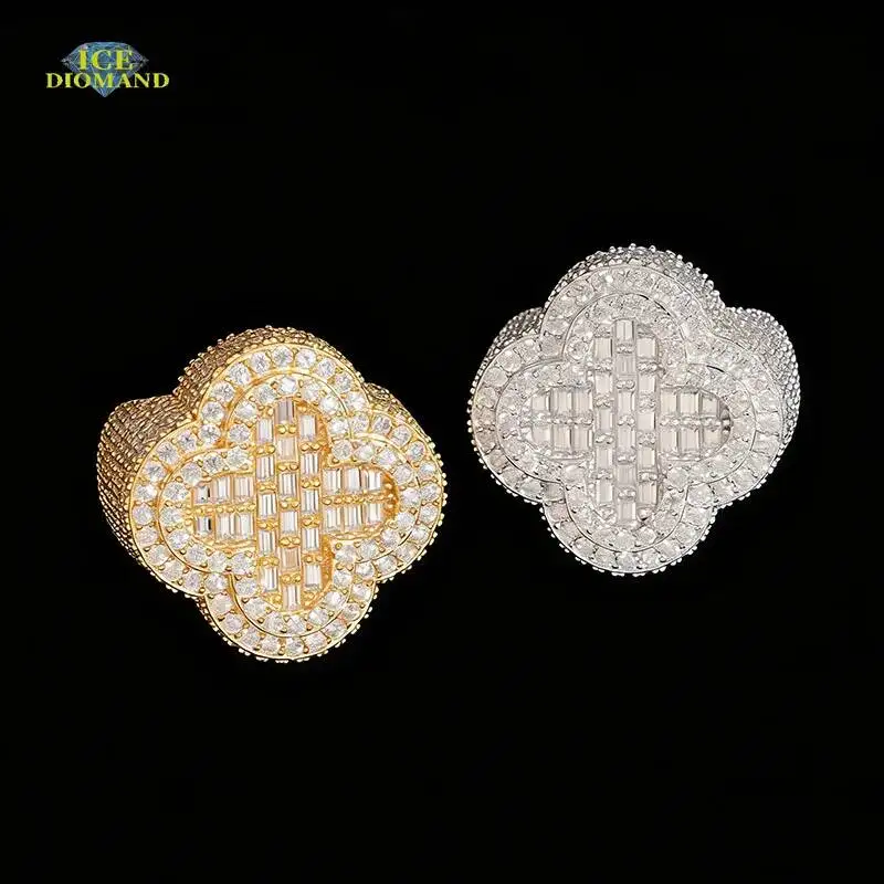 Hip Hop Jewelry 925 Sterling Silver Gold Plated Men Cuban 4 Four Leaf Clover Rings Vvs Moissanite Iced Out Pass Diamond Tester
Hip Hop Jewelry 925 Sterling Silver Gold Plated Men Cuban 4 Four Leaf Clover Rings Vvs Moissanite Iced Out Pass Diamond Tester