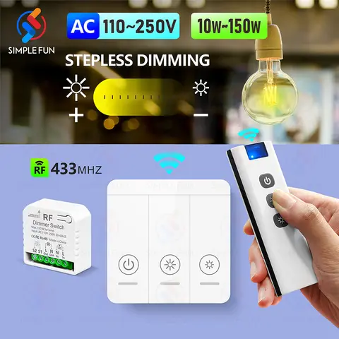Variateur de lumière sans fil 433mhz, AC 110V 220V 230V, Module de télécommande pour ampoule LED 10 ~ 150W, gradation halogène