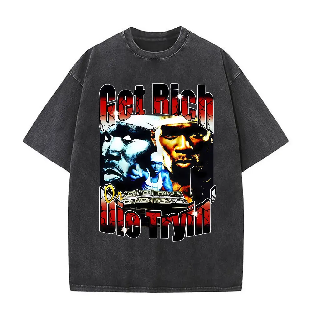 Washed Vintage Rapper 50 Cent Get Rich on Die Tryin T-shirt Men Women Hip Hop Oversized T Shirt Male Fashion Retro Street Tshirt
Washed Vintage Rapper 50 Cent Get Rich on Die Tryin T-shirt Men Women Hip Hop Oversized T Shirt Male Fashion Retro Street Tshirt