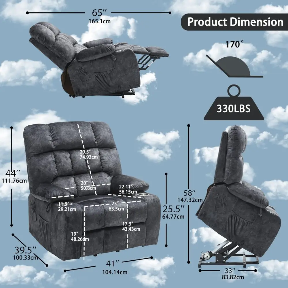 Lift Recliner Chair Electronic Recliner Chair with Heat and Massage for Big and Tall Elderly, 2 Cup Holder, Lay Flat to 170 Sin
Lift Recliner Chair Electronic Recliner Chair with Heat and Massage for Big and Tall Elderly, 2 Cup Holder, Lay Flat to 170 Sin