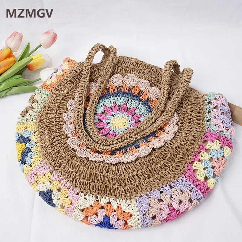 Meet You Fashion Colorful Paper Rope Crochet Shoulder Bag Casual Large Capacity Hand-woven Round Straw Bag Summer Beach Tote
Meet You Fashion Colorful Paper Rope Crochet Shoulder Bag Casual Large Capacity Hand-woven Round Straw Bag Summer Beach Tote