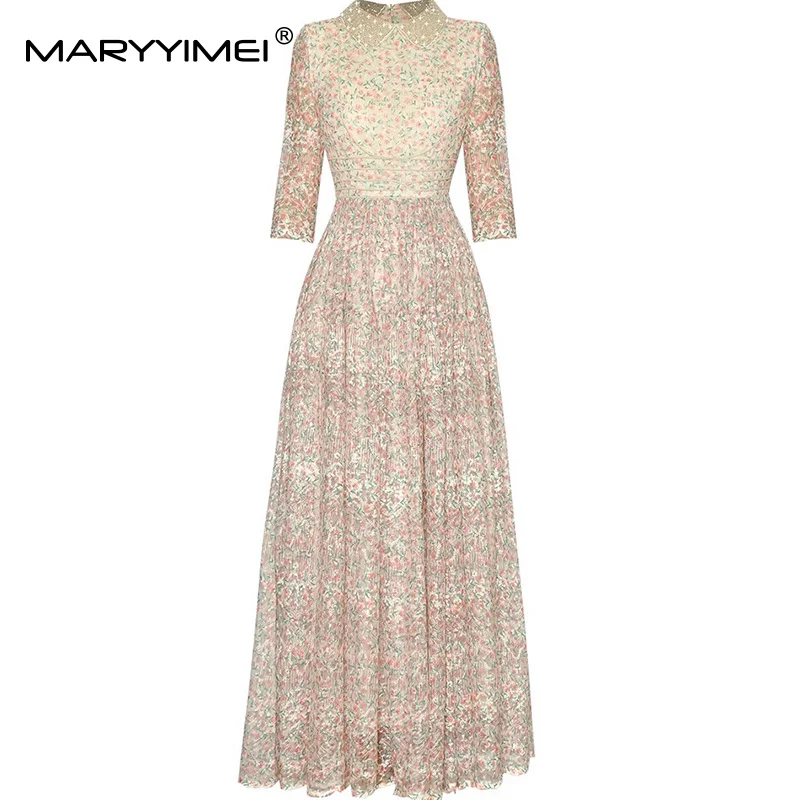 MARYYIMEI Floral-Print Three Quarter Sleeve Fashion Dress For Women Peter Pan Collar Beading New Big Swing S-3XL Dresses
MARYYIMEI Floral-Print Three Quarter Sleeve Fashion Dress For Women Peter Pan Collar Beading New Big Swing S-3XL Dresses