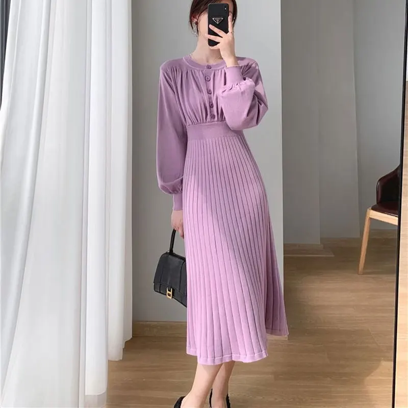 Basic Solid Color Dresses Female Clothing Casual Round Neck Autumn Winter Fashion Elegant Folds Waist Korean Knitted Midi Dress
Basic Solid Color Dresses Female Clothing Casual Round Neck Autumn Winter Fashion Elegant Folds Waist Korean Knitted Midi Dress
