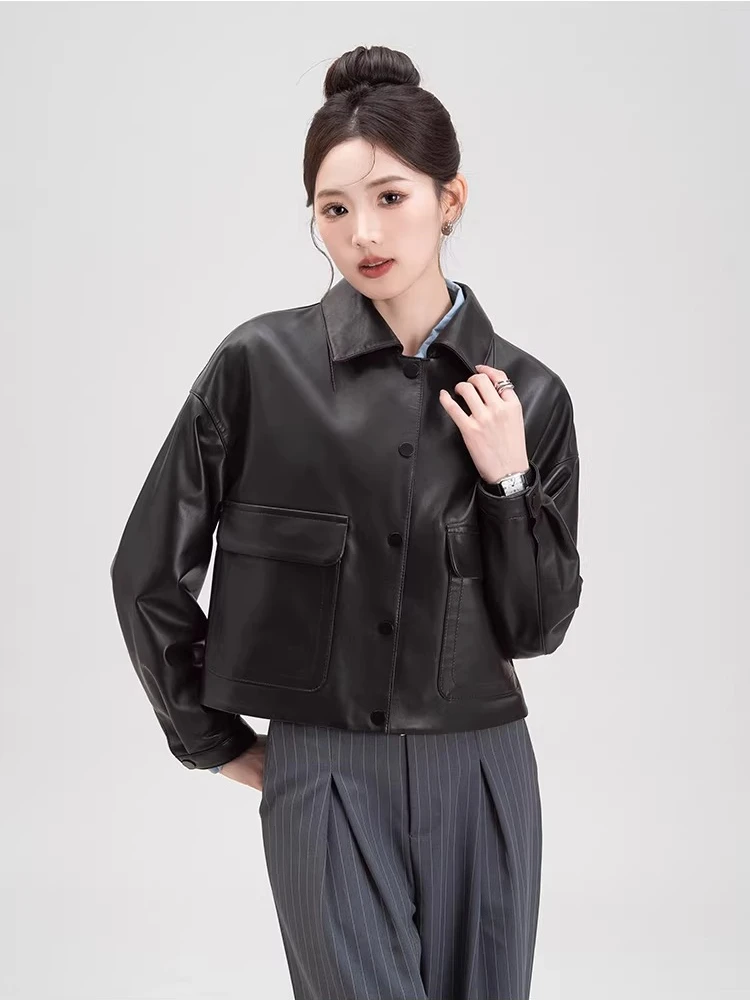 Casual Short Genuine Leather Jackets for Women Spring Autumn 2026 New High-end Simple Slim Soft Black Real Sheepskin Coat
Casual Short Genuine Leather Jackets for Women Spring Autumn 2026 New High-end Simple Slim Soft Black Real Sheepskin Coat