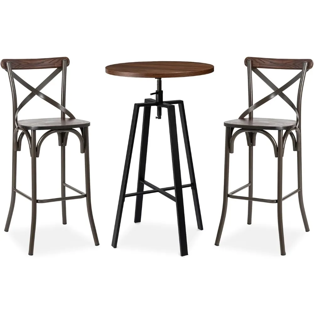 Set of 3 Pub Table Set - Industrial Modern Adjustable Round Bar Table with Walnut Veneer Top,Equipped with 2 Bar Stools with Ba
Set of 3 Pub Table Set - Industrial Modern Adjustable Round Bar Table with Walnut Veneer Top,Equipped with 2 Bar Stools with Ba