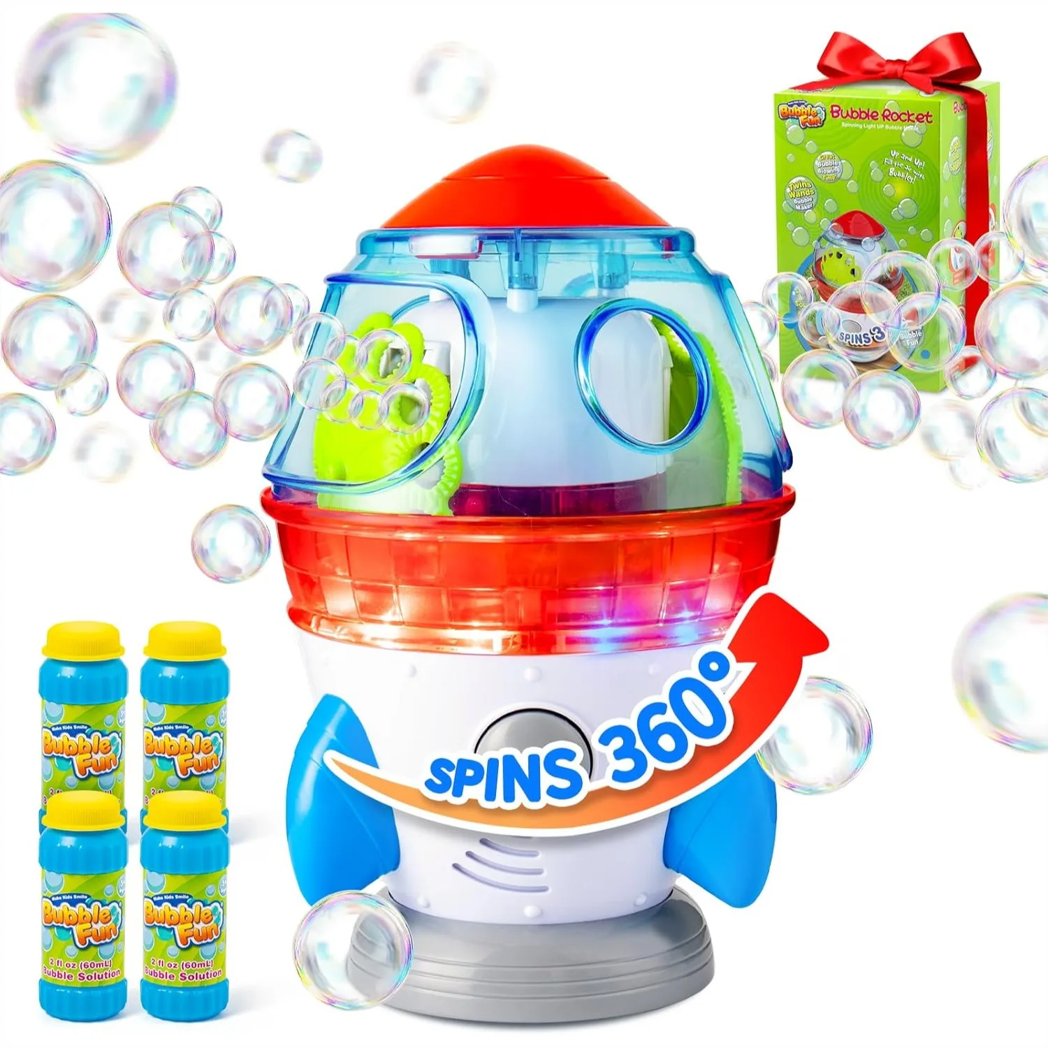 Rocket-Shaped Bubble Machine with Dual Powerful Outlets, 360° Rotation, LED Lights & Music for Kids, Indoor/Outdoor Parties
Rocket-Shaped Bubble Machine with Dual Powerful Outlets, 360° Rotation, LED Lights & Music for Kids, Indoor/Outdoor Parties