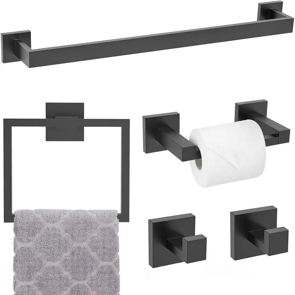 Matte Black 5-Piece Bathroom Hardware Accessories Set, 23.6 Inch Towel Holder Set, SUS304 Stainless Steel Towel Rack Set, Wall-M
Matte Black 5-Piece Bathroom Hardware Accessories Set, 23.6 Inch Towel Holder Set, SUS304 Stainless Steel Towel Rack Set, Wall-M