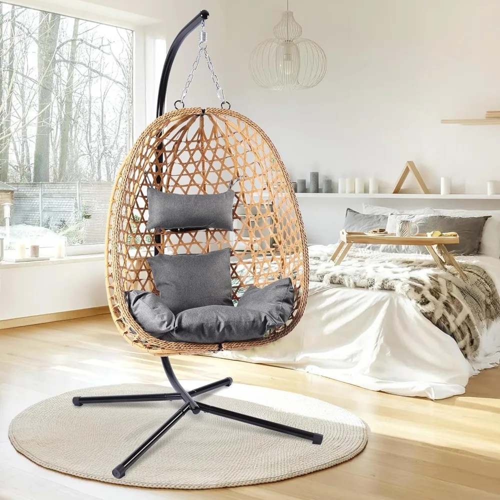 Hanging Egg Chair with Stand, Patio Wicker Swing Chair, Hammock Style with 350LBS Capacity for Bedroom, Balcony, or Garden
Hanging Egg Chair with Stand, Patio Wicker Swing Chair, Hammock Style with 350LBS Capacity for Bedroom, Balcony, or Garden