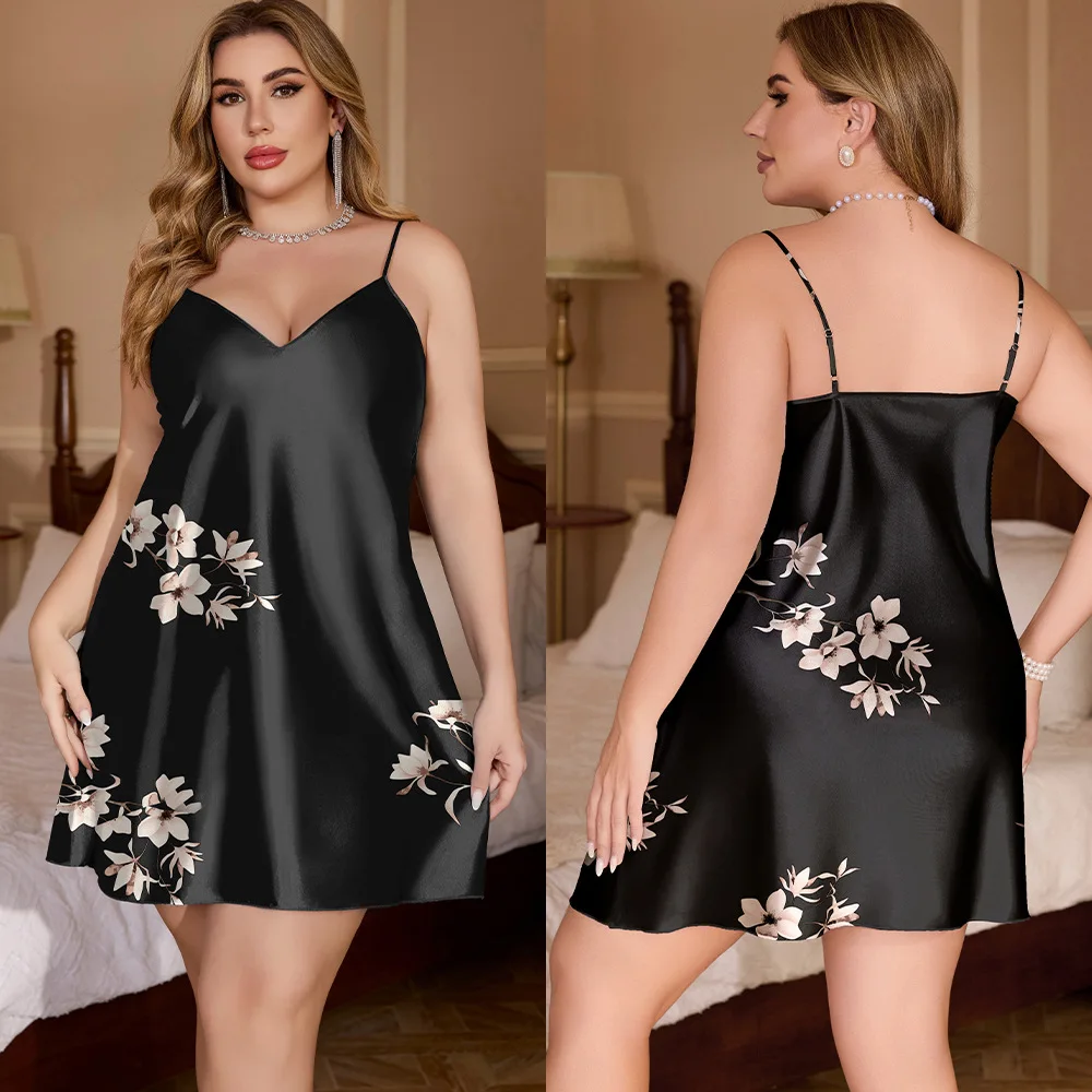 Plus Size 5XL Black Women's Sleepwear Nightgown Summer Print Flower Nightwear Sexy Spaghetti Strap Nightdress Home Wear
Plus Size 5XL Black Women's Sleepwear Nightgown Summer Print Flower Nightwear Sexy Spaghetti Strap Nightdress Home Wear