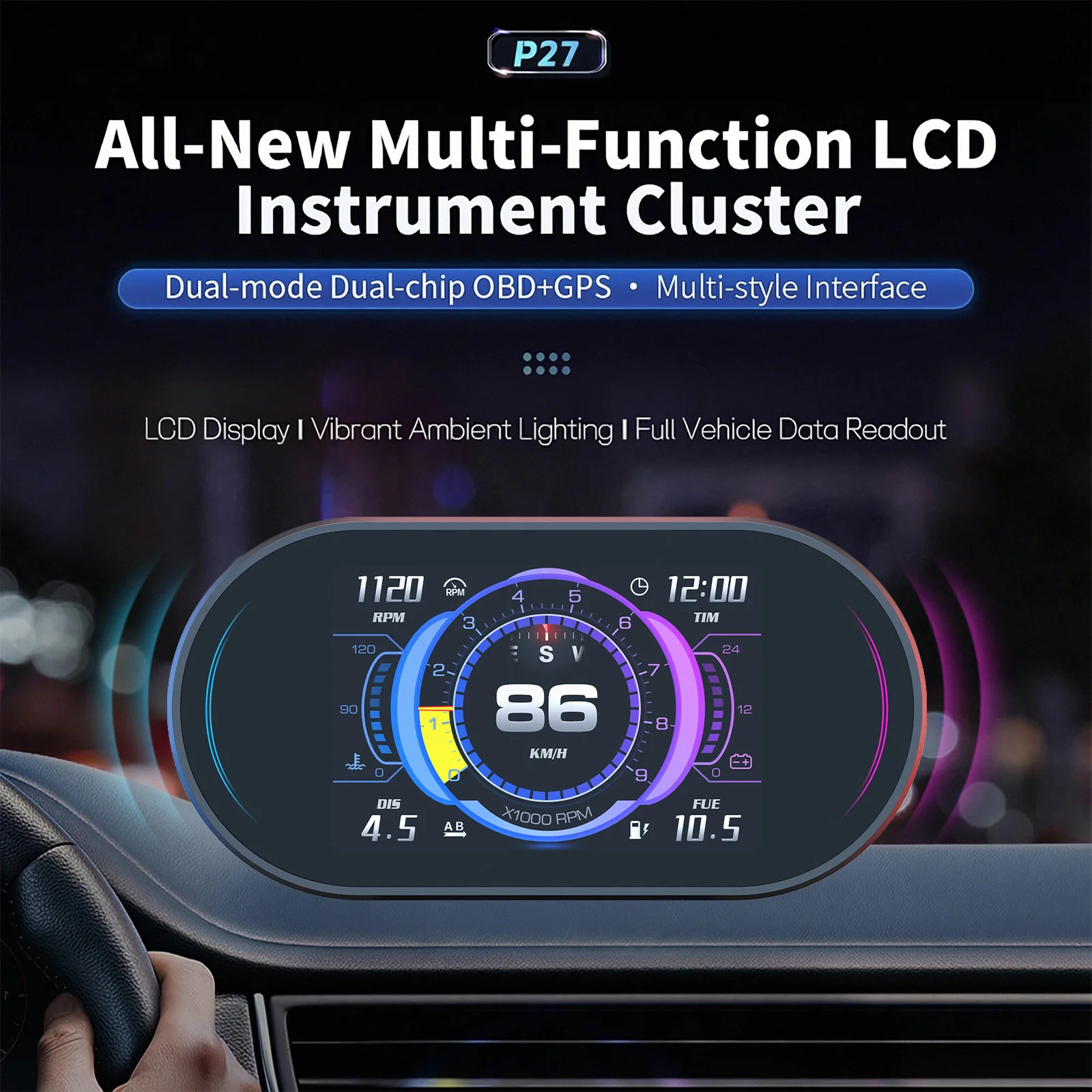 P27 GPS+OBD HUD Car Head Up Display Multi-Function LCD HUD Cluster Car Electronics Speed RPM Voltage Water Temp Fuel Level hud
P27 GPS+OBD HUD Car Head Up Display Multi-Function LCD HUD Cluster Car Electronics Speed RPM Voltage Water Temp Fuel Level hud