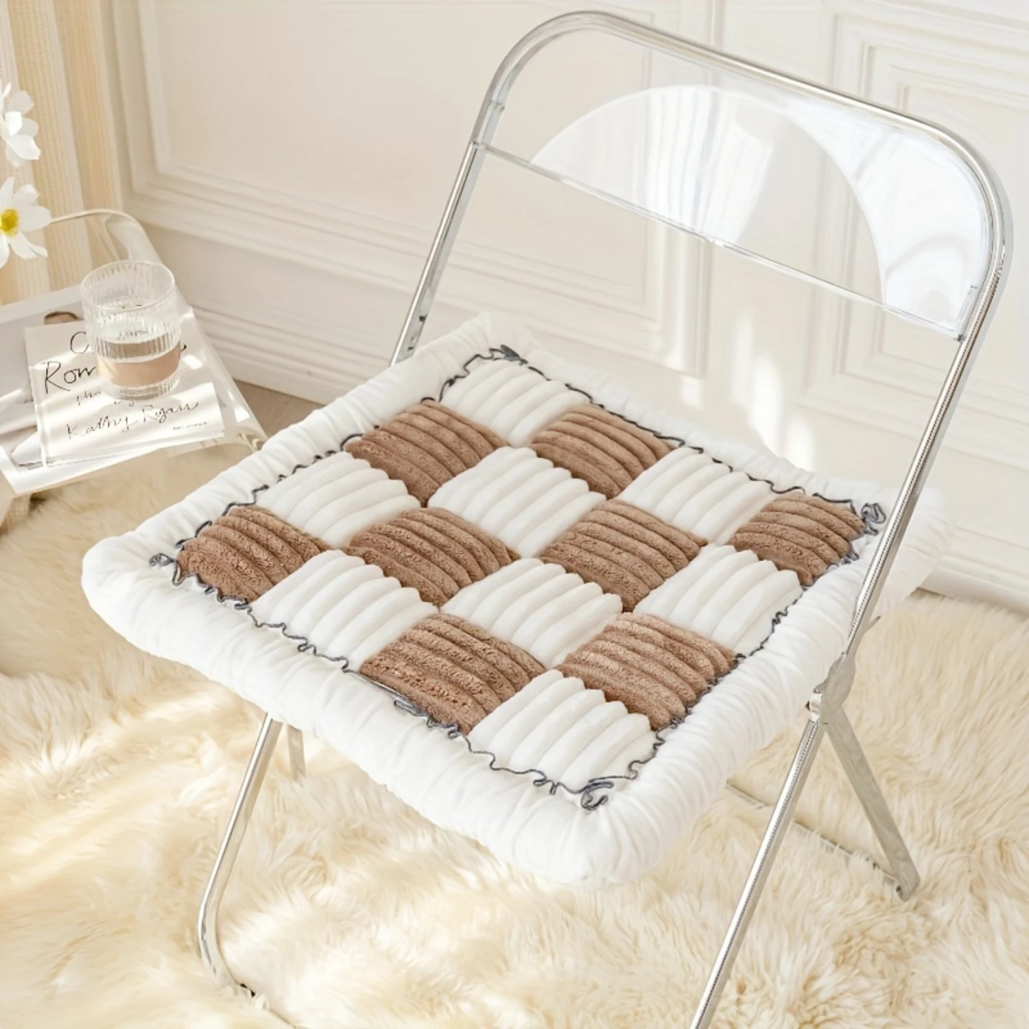 "Chic Comfort" 4-Piece Set Plush Checkerboard Cushions With Lace Trim - Non-Slip, Machine Washable Seat Pads For Office Chairs,
"Chic Comfort" 4-Piece Set Plush Checkerboard Cushions With Lace Trim - Non-Slip, Machine Washable Seat Pads For Office Chairs,