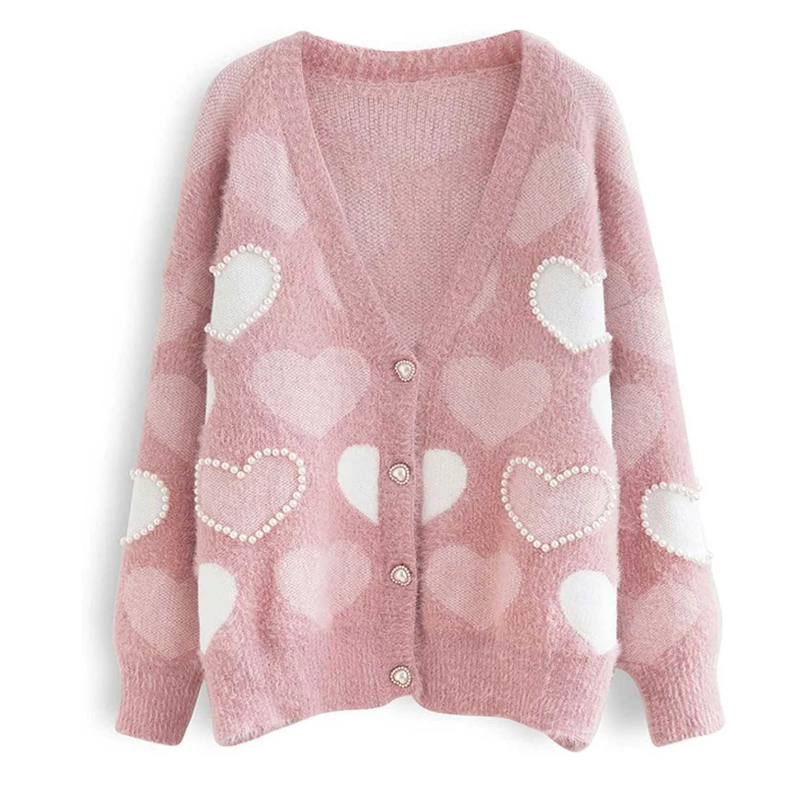 Женский милый кардиган с жемчужными сердечками и принтом «Любовь», кофта на пуговицах в стиле Y2K ко Дню святого Валентина, объемный пушистый вязаный топ
Женский милый кардиган с жемчужными сердечками и принтом «Любовь», кофта на пуговицах в стиле Y2K ко Дню святого Валентина, объемный пушистый вязаный топ