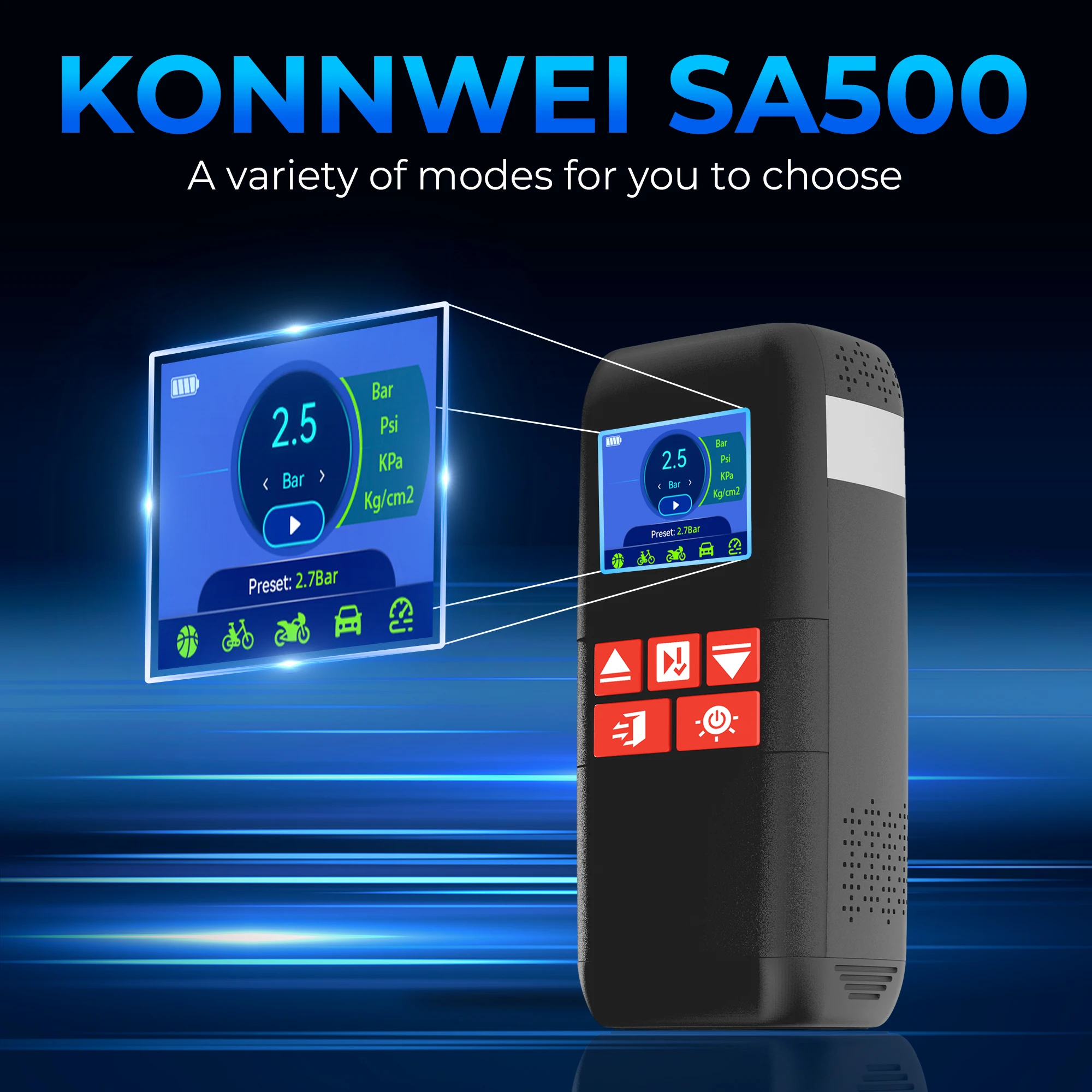 KONNWEI SA500 Car Jump Starter 2000A 10400mAh Wireless Air Compressor 150PSI Power Bank & LED Light for 12V Gas/Diesel Vehicles
KONNWEI SA500 Car Jump Starter 2000A 10400mAh Wireless Air Compressor 150PSI Power Bank & LED Light for 12V Gas/Diesel Vehicles