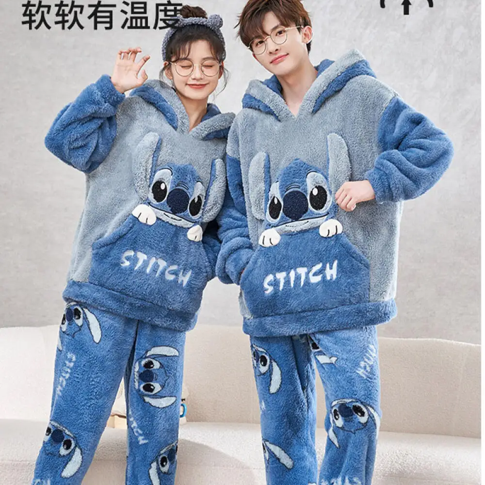 Disney Cartoon Stitch Winter Coral Fleece Men Women's Pajamas Set Long Sleeved Hooded Flannel Thick Couple Warm Homeclothes Suit
Disney Cartoon Stitch Winter Coral Fleece Men Women's Pajamas Set Long Sleeved Hooded Flannel Thick Couple Warm Homeclothes Suit