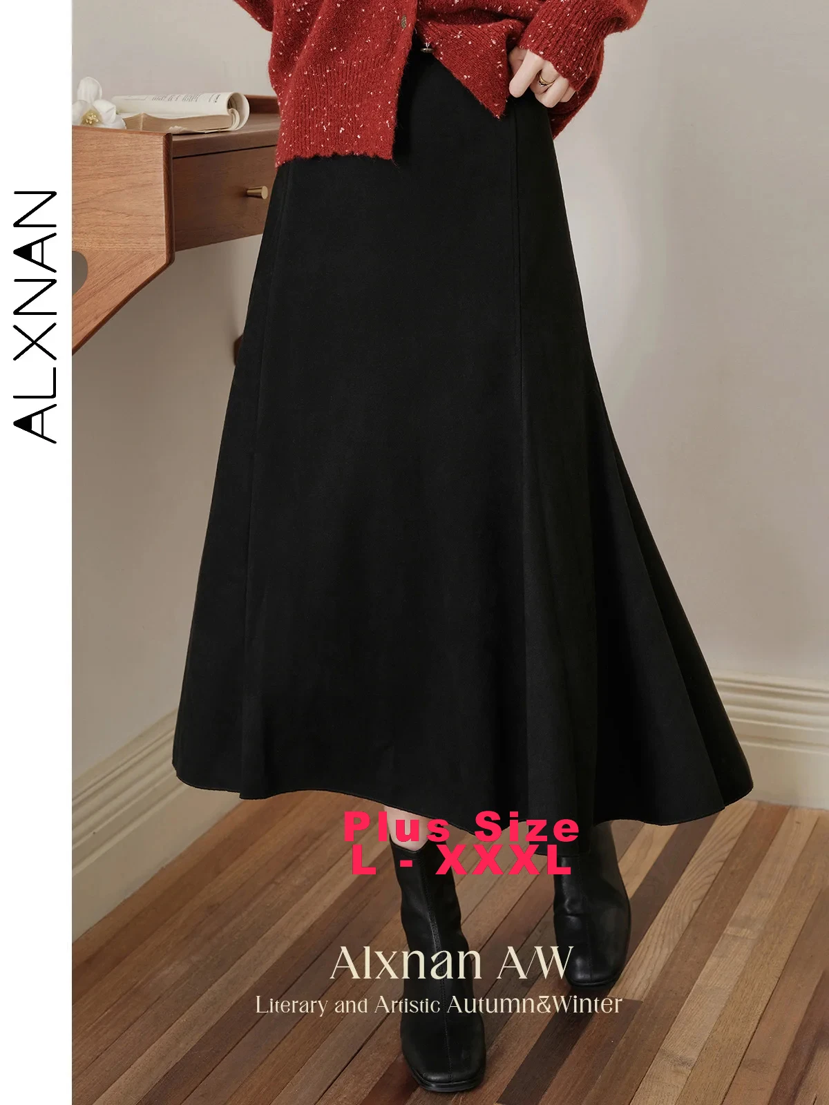 ALXNAN Women's Plus Size Black Skirts Simple Loose A-line Mermaid Hem Design 2024 Autumn Winter Female All-match Bottoms D08003
ALXNAN Women's Plus Size Black Skirts Simple Loose A-line Mermaid Hem Design 2024 Autumn Winter Female All-match Bottoms D08003