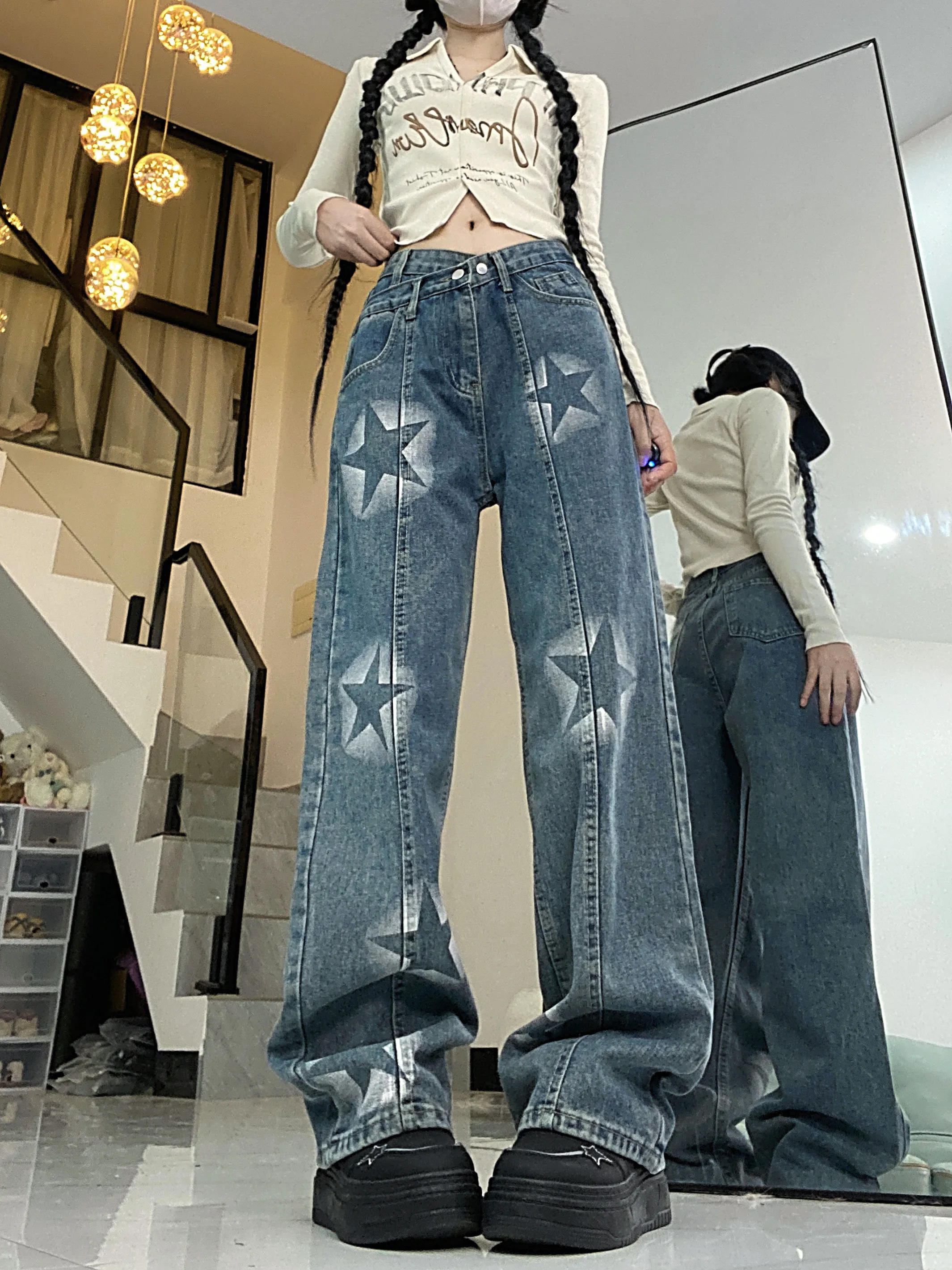 Lady Stars Print High Waist Wide Leg Jeans Women Spring Autumn Streetwear Loose Straight Full Length Jeans
Lady Stars Print High Waist Wide Leg Jeans Women Spring Autumn Streetwear Loose Straight Full Length Jeans