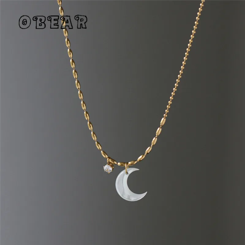 White Natural Shell Moon Pendant Zircon Bead Chain Necklace for WomenStainless Steel 18k Gold Plated Jewelry
White Natural Shell Moon Pendant Zircon Bead Chain Necklace for WomenStainless Steel 18k Gold Plated Jewelry