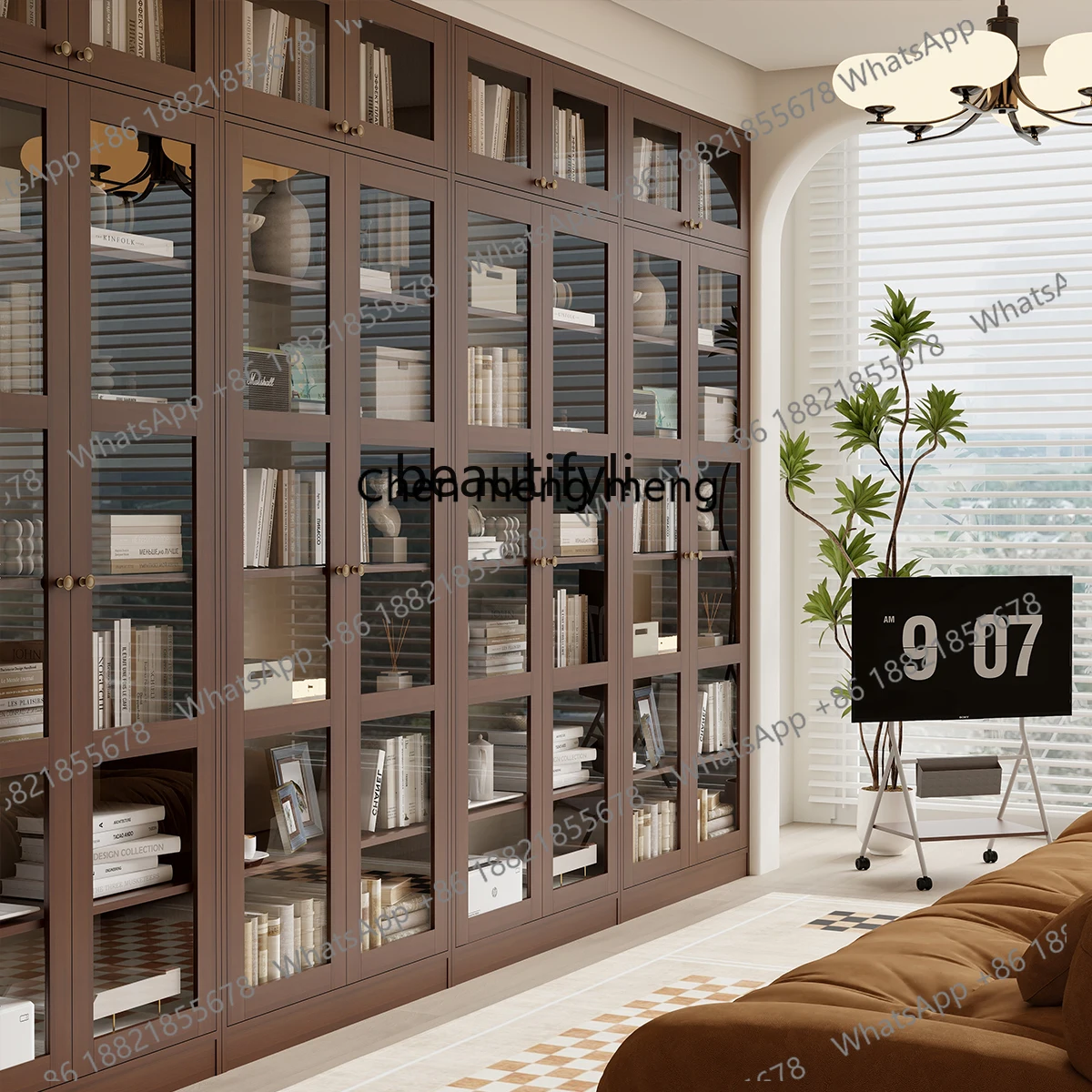 New arrive Retro brown bookcase combination living room whole wall glass cabinet French storage cabinet floor
New arrive Retro brown bookcase combination living room whole wall glass cabinet French storage cabinet floor