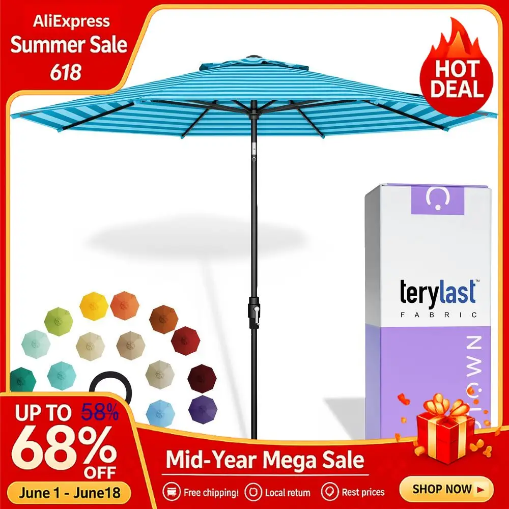 10 FT Striped Patio Umbrella, Polyester Fabric Fiberglass Ribs, Auto Tilt Swivel, Custom
10 FT Striped Patio Umbrella, Polyester Fabric Fiberglass Ribs, Auto Tilt Swivel, Custom