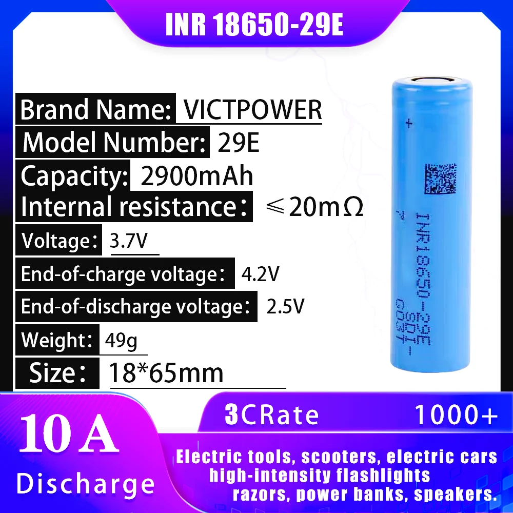 Inr 18650 29E 3.7V 2900Mah 18650 Batteries Rechargeable Lithium Ii-Ion Battery Cell for Toys Electric Bicycle Home Appliance
Inr 18650 29E 3.7V 2900Mah 18650 Batteries Rechargeable Lithium Ii-Ion Battery Cell for Toys Electric Bicycle Home Appliance