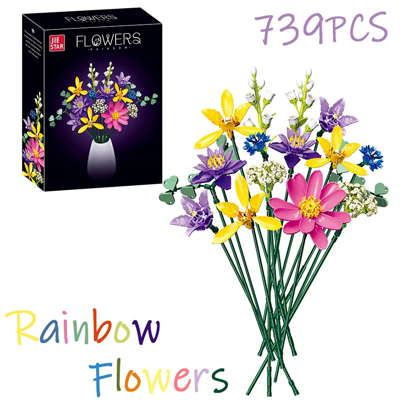 739PCS Rainbow Flowers Bouquet Building Bricks Toys Model Artificial Flower Home Room Decor Birthday Gifts For Girls Women
739PCS Rainbow Flowers Bouquet Building Bricks Toys Model Artificial Flower Home Room Decor Birthday Gifts For Girls Women
