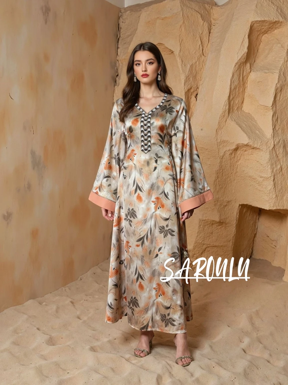 Elegant Satin Floral Print Moroccan Kaftan Evening Dress Flare Sleeve Long Abaya Women Islamic Party Robe Fast Shipping
Elegant Satin Floral Print Moroccan Kaftan Evening Dress Flare Sleeve Long Abaya Women Islamic Party Robe Fast Shipping