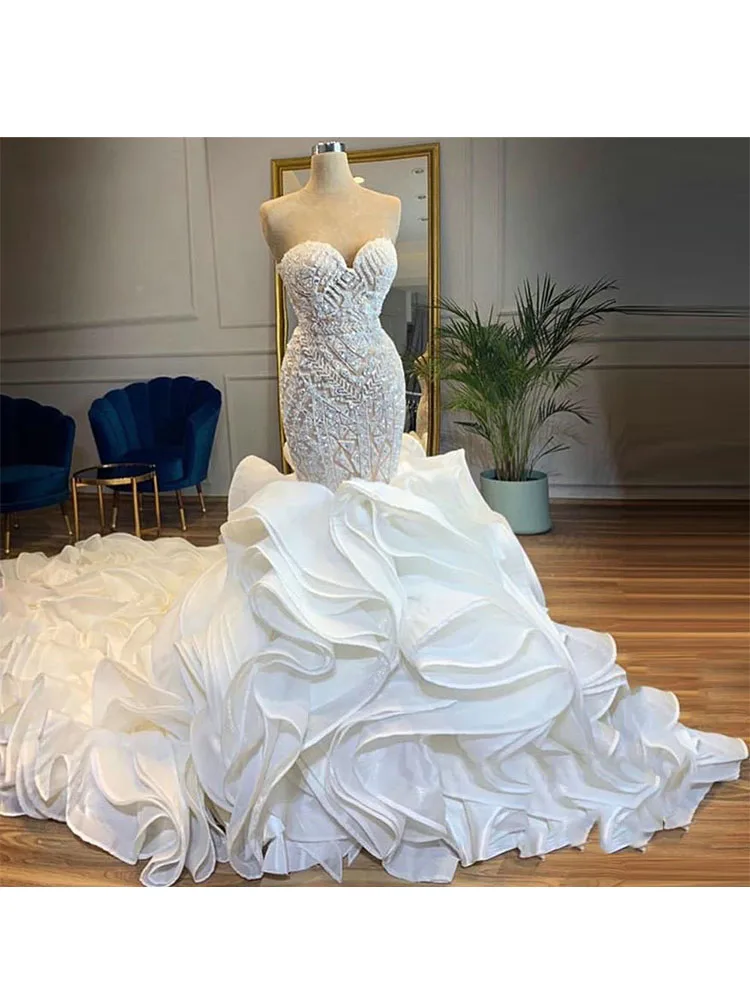 2024 Elegant Mermaid Wedding Dress Sweetheart Lace Appliques Beading Ruffle Satin Wedding Long Gown Robe De mariée
2024 Elegant Mermaid Wedding Dress Sweetheart Lace Appliques Beading Ruffle Satin Wedding Long Gown Robe De mariée