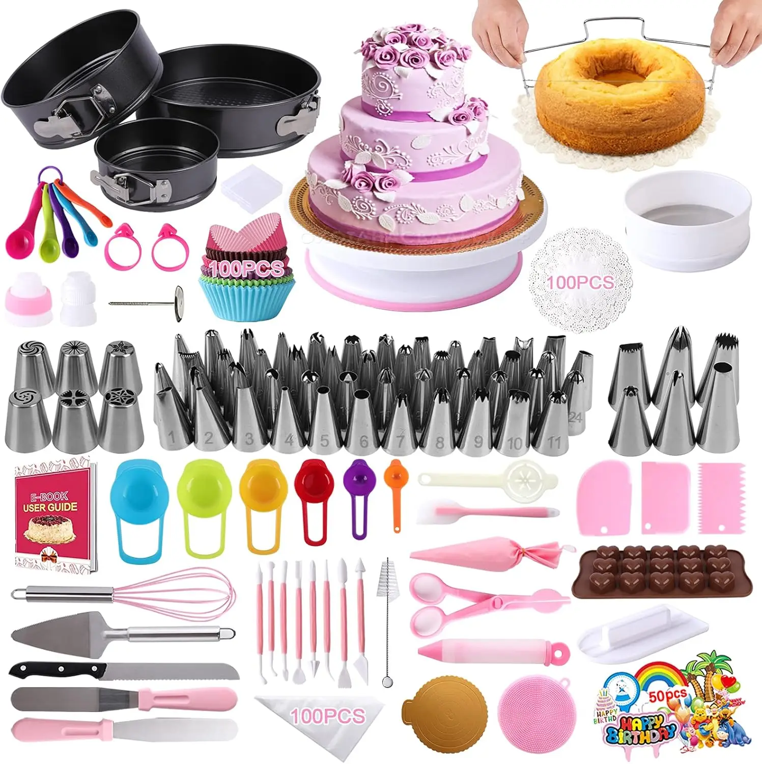 Cake Decorating Supplies Kit 464 Pcs with Non-Slip Cake Turntable and Springform Cake Pans,Baking Supplies for Beginners
Cake Decorating Supplies Kit 464 Pcs with Non-Slip Cake Turntable and Springform Cake Pans,Baking Supplies for Beginners