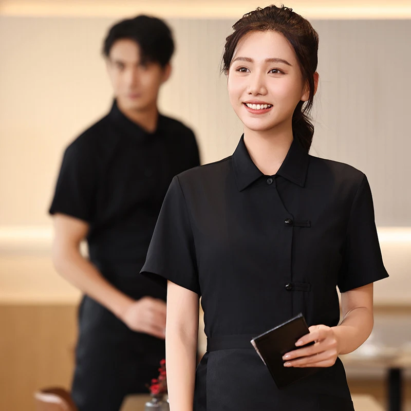 Fashionable short-sleeved workwear for restaurant and catering staff, suitable for restaurants, cafes, bars, and milk tea shops
Fashionable short-sleeved workwear for restaurant and catering staff, suitable for restaurants, cafes, bars, and milk tea shops