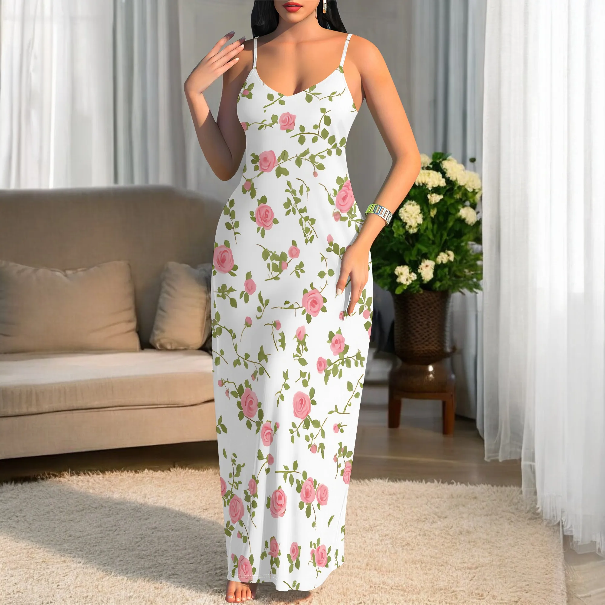Women's Spaghetti Strap Vintage Dainty Pink Rose Florals Maxi Dresses Sexy Ribbed Bodycon Sleeveless Dresses V Neck Long Dress
Women's Spaghetti Strap Vintage Dainty Pink Rose Florals Maxi Dresses Sexy Ribbed Bodycon Sleeveless Dresses V Neck Long Dress