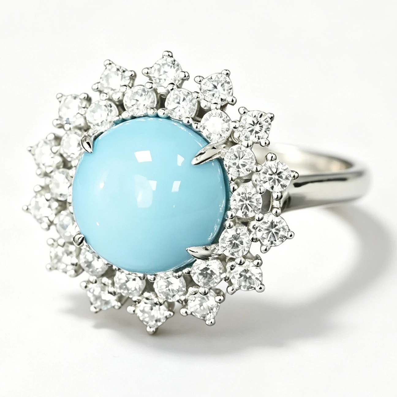 3.8ct Elegant Turquoise Halo Ring Flower Design Women's 925 Sterling Silver Statement Cocktail Fine Jewelry Valentines Gift
3.8ct Elegant Turquoise Halo Ring Flower Design Women's 925 Sterling Silver Statement Cocktail Fine Jewelry Valentines Gift