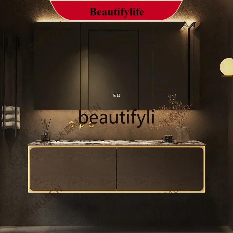 New Arrivals Premium luxury stone light luxury bathroom cabinet combination bathroom washstand ceramic integrated basin 
New Arrivals Premium luxury stone light luxury bathroom cabinet combination bathroom washstand ceramic integrated basin