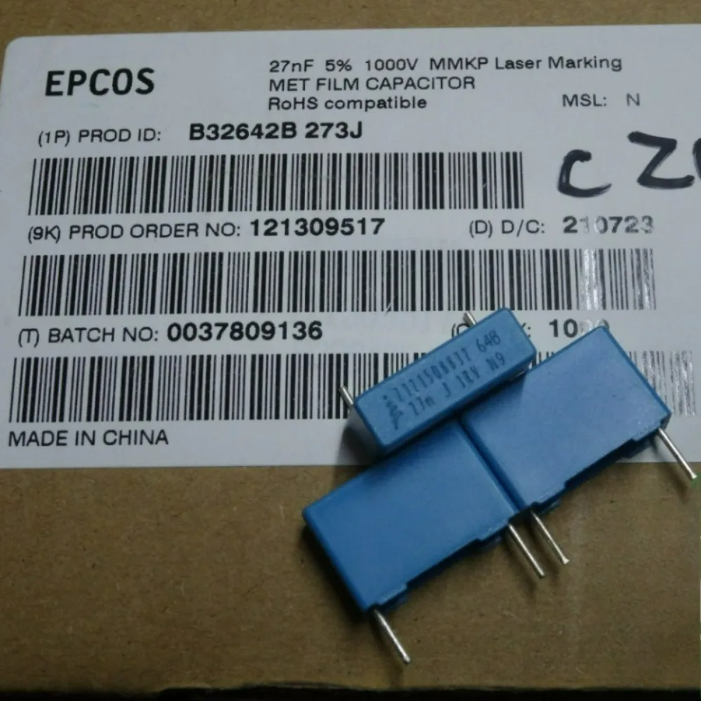 10pcs/lot EPCOS 0.027uf 1000v 27nf 273 Brand New 15mm Film Capacitor B32642B273J
10pcs/lot EPCOS 0.027uf 1000v 27nf 273 Brand New 15mm Film Capacitor B32642B273J